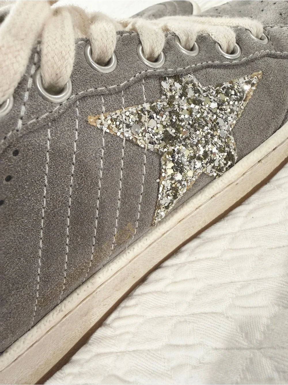 Golden Goose Ball Star Gray Suede with silver glitter star size 38